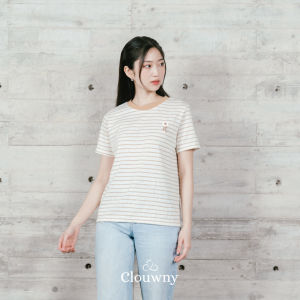Clouwny Magnolia Stripes Tshirt Atasan Wanita Lengan Pendek Premium Knit Korean Look
