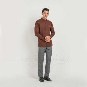 Kemeja Polos Lengan Panjang Casual Catton Fibre - Brown, MAROON & DARK ARMY