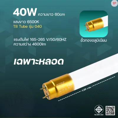 หลอดไฟLED T8 รับประกัน 2 ปี หลอดไฟยาว ขั้วสีทอง9W 18W 20W 40W สว่าง แสงสีขาว DAYLIGHT ไฟเข้า2ทาง
