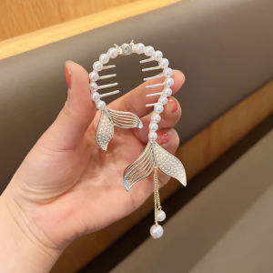 Pearl Crystal Fishtail Tassel Hair Bun Buckle Hairpin Back Brain Spoon Ball Head Pan Hair Clip Hair Claw Hair Accessories for Girl Women