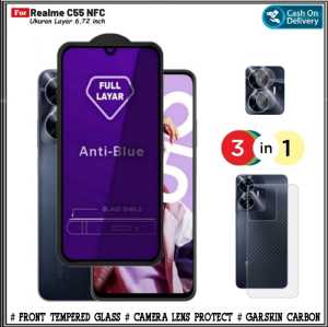Paket 3in1 Tempered Glass REALME C53 C55 NFC XT X2 Anti 10D Blue Light Free Camera Plus Garskin