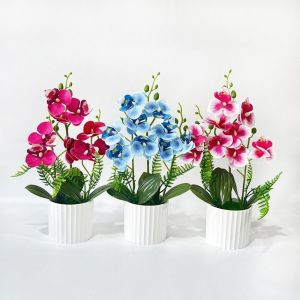 MUSASI 9 đầu Hoa lan nhân tạo trong chậu. Có chậu trắng Màu hồng. Cây giả nhân tạo Nở nhiều hoa Hoa Lan Hồ Điệp Giả Trong Chậu Trang trí nhà cửa