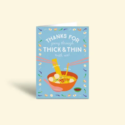 Singapore Souvenir Greeting Card – (Thank You / Thanks) Meepok Meekia Hawker Food Noodles Thick Thin