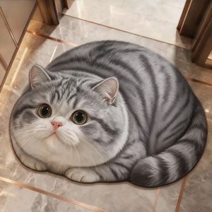 INVADER Diatomaceous Earth 3D Cat Floor Mat Realistic 45×60CM Bedroom Door Rug Cute Water-absorbing Bathroom Carpet Home Decor
