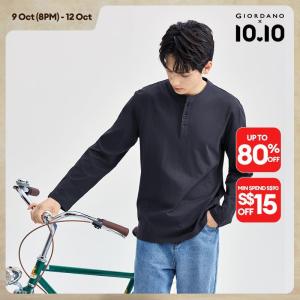 Giordano Beau Monde Men 100% Cotton henley neck long sleeve tee Free Shipping 13026715