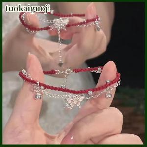 tuokaiguoji Có Thể Điều Chỉnh Dây Màu Đỏ Bướm Vòng Đeo Tay Cho Phụ Nữ Cô Gái Đơn Giản Đôi Lớp Bướm Vòng Đeo Đồ Trang Sức Phụ Kiện Quà Tặng