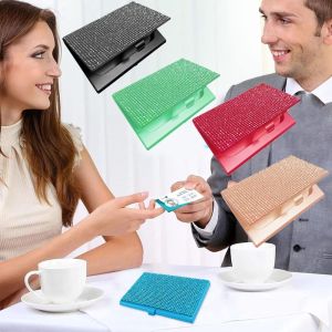 ANBIHE Small Diamond Metal Business Card Case 10-20 Sheets Capacity Aluminum Alloy Rhinestone Business Card Box Business Supplies Snap Slim Business Card Case for Office