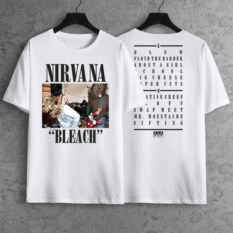 Metal Rock Band Shirt Custom Print Streetwear Nirvana Bleach In Colour 02  White Tshirt Design