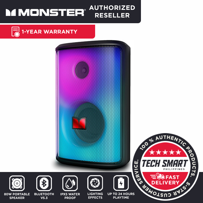 Monster 80W Sparkle Bluetooth Speaker with LED Lights 24H Playtime