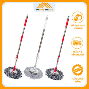 Cây lau nhà 360 Tomas ruột siêu nhẹ thân inox tay cầm bọc nhựa PP Bàn xoay inox - Gậy 2 đoạn inox
