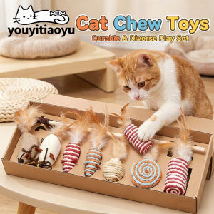YOUYITIAOYU Cat Teaser 7pcs Set Feather Plush Mice Bells Wand Tooth Grinding Mainan Kucing Active Play Durable
