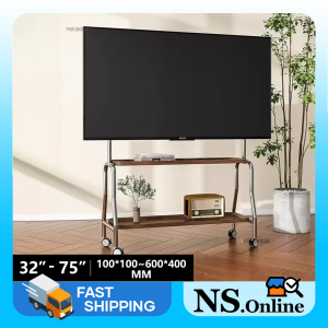double layer TV floor stand living room stainless steel mobile storage rack height adjustable-NS