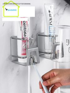 ( Dán Tường ) Kệ Đựng Bàn Chải Giá Đựng Tuýp Kem Đánh Răng Nhà Tắm INOX SUS304 Xước Mờ Vát 3 Cốc Chính Hãng SHINRAI