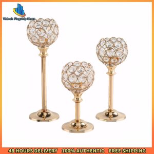 Vktech Contemporary Metal Crystal Bowl Candelabras Set of 3 with Tall Votive Candle Holders for Stylish Home Accents