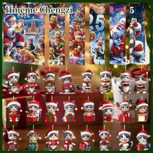 Hmeme Kitten Advent Calendar 2025 2D Acrylic Cat Pendant Christmas Tree Decor 24 Days Christmas Countdown Calendar Gift For Cat Lovers