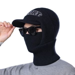 HOTOTO Fleece Lined Fleece Lined Balaclava Thick Thermal Brim Design Winter Beanie Hat Knitted Ear Cover Full Face Cover Hat For Men