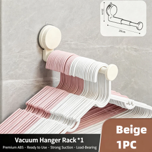 KEBETEME Telescopic Suction Cup Hanger Organizer Wall Mount Clothes Hanger Storage Rack Extendable Up To 20cm Hold 30 Hangers No Drill Space Saving Laundry Bathroom Closet Storage Holder