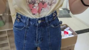 COD  Pinggang Tinggi Seluar Jeans Lurus Wanita Musim Bunga dan Musim Luruh a Baru Tali Ikat Rasa Reka Bentuk Kelihatan Kurus Seluar Kaki Lebar  Sem