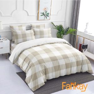 Bed Cover Set Gingham Khaki Mix White/Emily Ukuran Lengkap 90x200 - 200x200