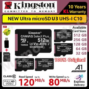 ❤100%Original Product+FREE Shipping+COD❤ 【Ready Stock】Kingston SD Card Micro Sd Card Memory Card Class 10 120MB/s 64G/256GB/128GB/512GB TF Card For CCTV Dashcam