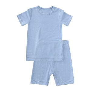 2026 Bamboo Fiber Toddler Kids Summer Outfits Clothes Solid Breathable Boys Girls Sleepwear Suit For Infant Loungwear Pyjamas2026