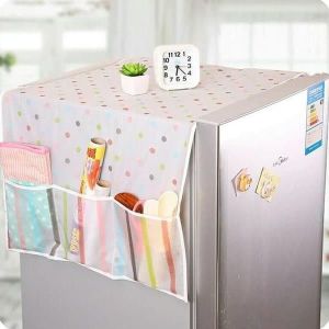 Cover Penutup Kulkas Dengan Storage Pelindung Debu Baret dan Tumpahan Bumbu Cover Sarung Lemari Es