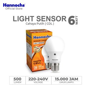 Lampu Bohlam Hannochs LED Light Sensor/Sensor Cahaya 6W Cahaya Putih