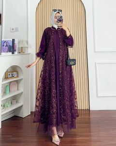 Nadine Dress gamis lebaran Viral Baju Gamis Warna Burgandy Mahogany Model terbaru Gamis brokat tile set outer menyatu kondangan pernikahan terbaru 2026 simple elegan busui Jumbo