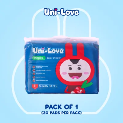UniLove Airpro Baby Diaper 30s (NB - L) - Hypoallergenic | Super Absorbent | Ultrasoft | Neutralizes PH Level | Double Leakguard | Taped type | Breathable