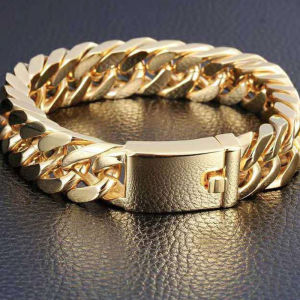 plated 18K real gold bracelet European and American mens domineering alloy double buckle atmosphere bracelet
