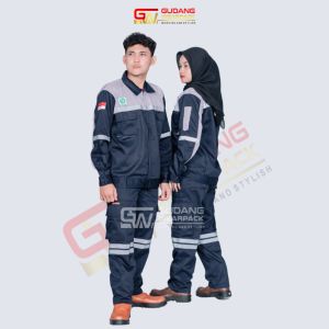 wearpack STELAN kemeja safety lengan panjang warna DONGKER KOMBINASI ABU MUDA