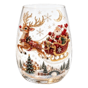 ZG285 3D Embossed Christmas Wine Glass Reindeer Santa Claus Raised Glassware Raised Glassware Snowman Clear Stemmed Cup Holiday Table Decor