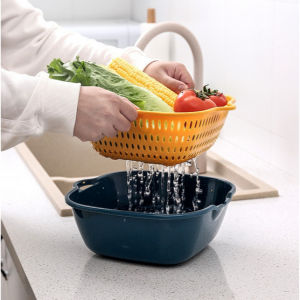 [OL] Baskom Pencuci Dan Pengering Buah Sayuran Wadah Saringan Peniris Air Baskom Keranjang 2IN1 Drain Basket