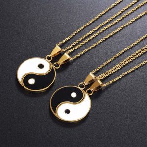 PLO-CART Ba Gua Tai Chi Silver Women Alloy Yin Yang Pendant Clavicle Chain Jewelry Necklaces