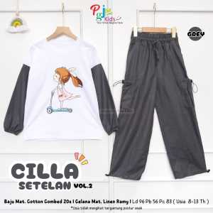 COD Setelan Atasan Kaos Motif Cantik Dan Celana Panjang Polos Anak Perempuan 8-13T Cillaa Vol2 Set