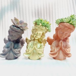 Chậu đất nung Bình Dương - Bé gái Thiên Thần đường kính miệng 11cm chiều cao 25cm