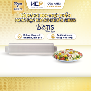 Lõi Màng Bọc Thực Phẩm PE Kháng Khuẩn 30CMX300M SATIS Phủ Nano Bạc An Toàn Cho Sức Khỏe Dùng Được Cho Lò Vi Sóng