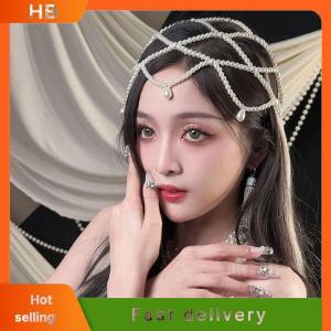 HB Fashionable Mesh Hair Accessories Totally Hand-Made Pearl Hat Chain Bridal Head Ornament Tassel Fashion Hair Chain