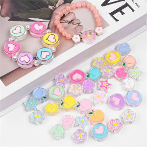 4-10Pcs Acrylic Transparent Colorful Oil Drop Spacer Beads Peach Cat Round Heart Beads For DIY Bestie Bracelet Fashion Women Earrings Jewelry Makin