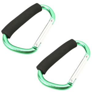 SUPERRR 2Pcs Sponge Handle Baby Stroller Hook Multifunction D-Ring Shopping Bag Clip Hooks Hard Soft Grip Pram Lifting Button for Outdoor