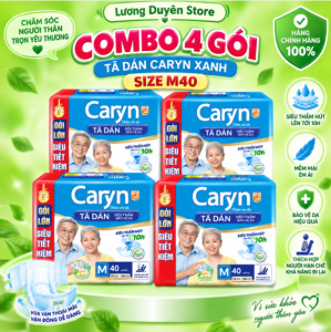 [ COMBO 4 BỊCH ] Tã dán Caryn xanh siêu thấm size XL10/XL20/M40/L40