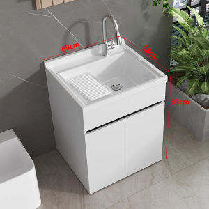 [CozyNest ]Laundry Sink Basin Washing hine Integrated Cabinet With Washboard Small-Sized Quartz Stone Washing Cabinet Trough