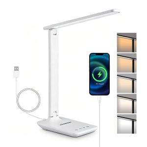 LED Desk Lamp for Office Home Bright Desk Light with USB Charging Port Adjustable Dimmable Desk Lamps 5 Modes 5 Brightness Touch Study Lamp for Nail Craft Puzzle Sewing Study Black
