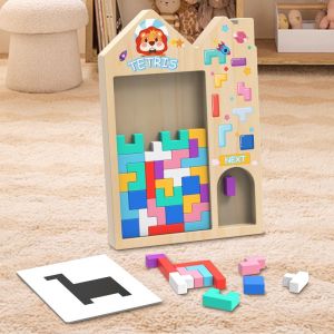 Safe Non-Toxic Tetris Wooden Blocks  STEM Educational Puzzle  Ages 3+ Kids Gift