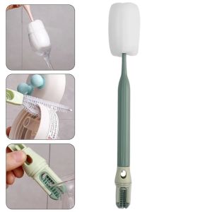 3-IN-1 Long-handled Sponge Cup Brush Multipurpose Baby Bottle Scrubber 360° No Dead Angle Gap Brushes Household Cleaning Tools