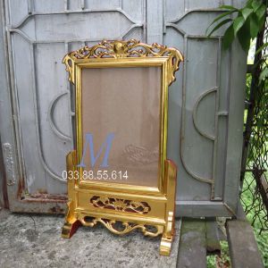 Khung hình thờ đơn 1 ảnh thờ gỗ hương rát vàng sơn son cỡ 21x31