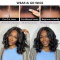 5x5 Wear and Go Glueless Bob Wig Human Hair Pre Plucked Pre Cut Glueless Wigs for Black Women Body Wave Lace Front Wigs Human Hair No Glue Lace Closure Wig for Beginners 180% Density 12 Inch. 
