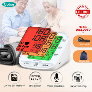 Cofoe เครื่องวัดความดันโลหิตต้นแขนเครื่องวัดความดันโลหิตสูง BP ชุดมาตรวัดอัจฉริยะดิจิตอลอัตโนมัติพร้อม USB ชาร์จ Sphygmomanometer ของผู้ใช้คู่ Pengukur Detak Jantung ไฟแบล็คไลท์23-32ซม. ข้อมือ