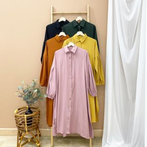 Tunik Kemeja Wanita Muslim Lengan Balon Kekinian Polos By Azka Collection