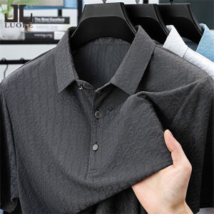 Luoke Mens Polo T Shirt Short Sleeve Crafted hollow jacquard fabric summer 2025 new short sleeved T-shirt